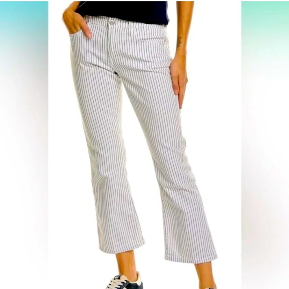 FRAME Le Crop Mini Boot NWT SZ 25 Striped White and Blue Cropped Pants